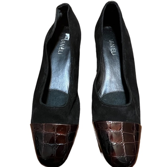 Vaneli Shoes Vaneli Black Soft Suede And Brown Leather Front Shoes